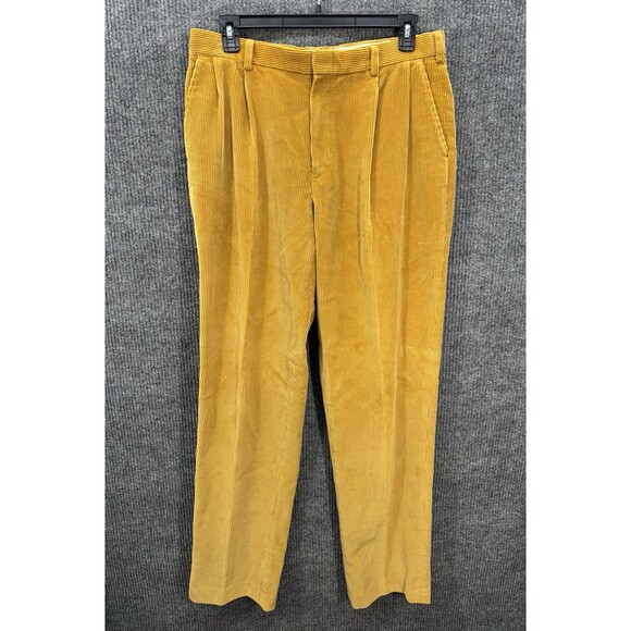 Lands' End Traditional Fit Corduroy Pants Mens 35x36 Gold Pleated Trousers Jeans - Picture 1 of 9